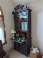 Large Walnut Victorian Desk With Bookcase Top