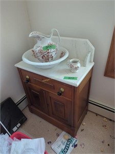 Walnut Victorian Marble Top Wash Stand