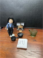 Amish doll mini cast iron glass ash bucket lot