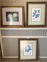 Three Gold Gilded Framed & Matted Floral Prints