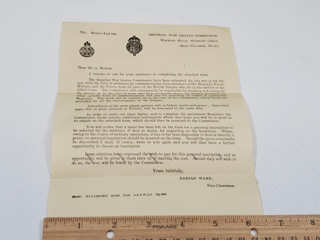 1947 Imperial War Graves Commission Letter