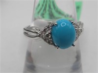 18K WG Sleeping Beauty Turquoise & Diamond Ring