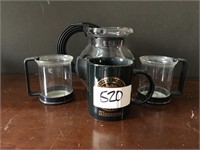 Set Of Glass Coffee Pot And Matching Cups And