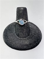 Sterling Blue Fire Opal Cabochon Ring 1G Size 7.75