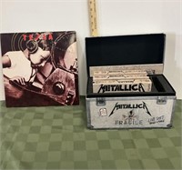 Tesla record and Metallica memorabilia box