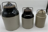 3 Weir Pottery Jugs with Wire Lids/Wire Closure