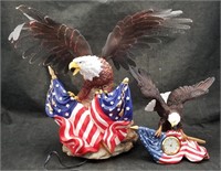 2 Bald Eagle Statues American Flags