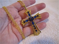 Blue Rhinestone Cross Necklace