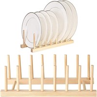 Pack of 2, 8-Slot Wooden Plate Racks, Light Brown