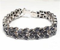 $1450 Silver Sapphire  24.07G 7.5"(30ct) Bracelet