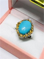 tSerling Silver Turquoise and Citrine Ring