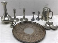 SILVER PLATED CANDLE HOLDERS / VASE / TRAY
