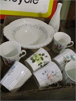 BOX OF CHINA CUPS & DISHES