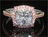 Cushion Diamondlite CZ & Pink Topaz Designer Ring