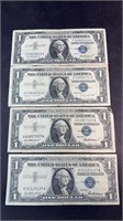 (4) 1957 $1 BLUE SILVER CERTIFICATES