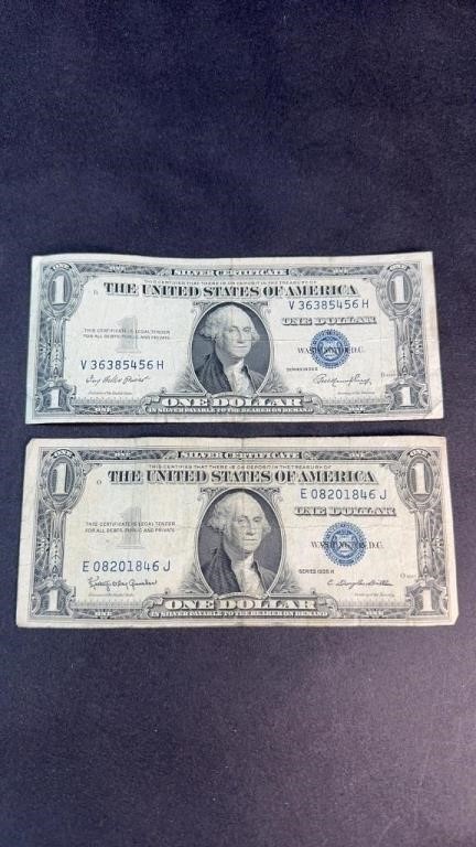 (2) $1 BLUE SEAL SILVER CERTIFICATES 1935
