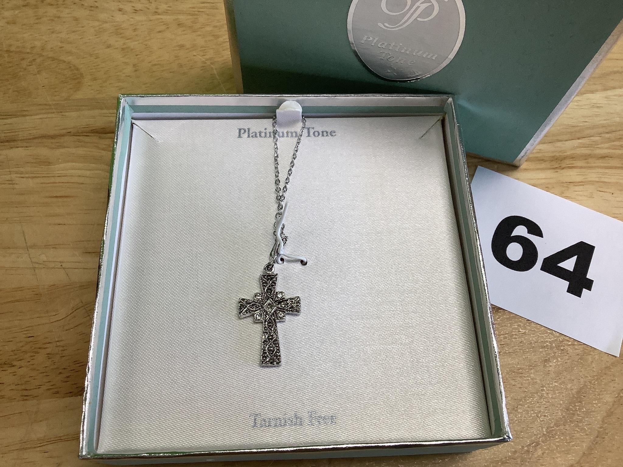 Platinum Tone Tarnish Free Silver Cross Necklace