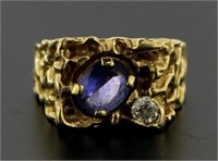 14kt Gold Men's Natural Tanzanite & Diamond Ring