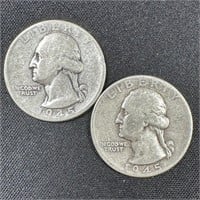 (2) 1945 Washington Silver Quarters