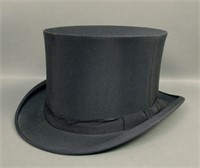 Antique Mens Silk  Black Top Hat