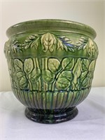 Green pottery planter jardiniere 9.5"