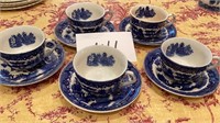 Five antique Blue Willow blue & white cups &