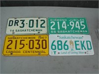 Saskatchewan License Plates, Lot of 4