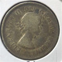 Silver 1955 Canadian quarter