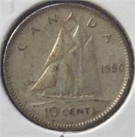 Silver 1950 Canadian dime