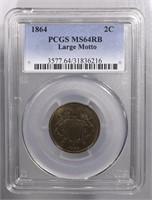 1864-P Two Cent Piece PCGS MS64RD Large Motto