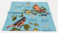 Vintage 1978 Linen Calendar Towel - Bird Motif