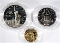 1986 LIBERTY 3-PIECE SET WITH $5.00 GOLD ORIG BOX/