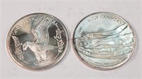 2- Silver Eagle Dollars - 1 Troy Oz. .999 Fine