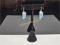 STERLING SILVER BLUE SPECKLED GEMSTONE EARRINGS