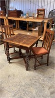 Antique gaming table Barley twist legs 2 chairs