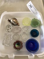 13 Glass and China Salts and Covered Snail