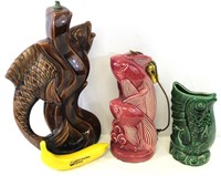 Trio Ceramic Brown, Rose & Green Fish Lamp Bases