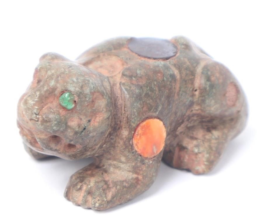 Pre-Columbian Jade Miniature Jaguar w/ Inset Stone