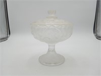 Fenton Satin Glass Water Lily Covered Compote
