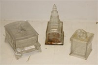 3 AMERICAN PRESSED GLASS CANDY CONTAINERS TO