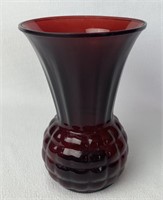 Glass Flower Vase Ruby Red 9"