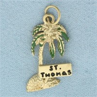 Enameled St. Thomas Palm Tree Charm in 14k Yellow