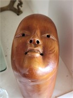 Unique Wood Carved Face Form Lidded Box