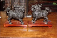 Pair of Chinese Metal Foo Lions on Stand