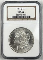 1884-O Morgan Silver Dollar, NGC MS63