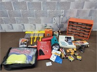 Tools, batteries, bolt bin, flash lights, etc