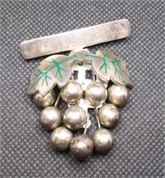 Mexico 925 Sterling & Enamel Grape Cluster Brooch