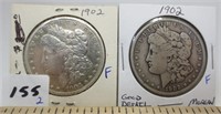2 - 1902 Morgan silver dollars