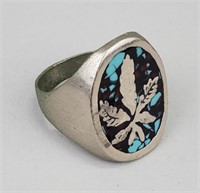 Silver Tone Leaf Ring.