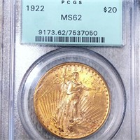 1922 $20 Gold Double Eagle PCGS - MS62